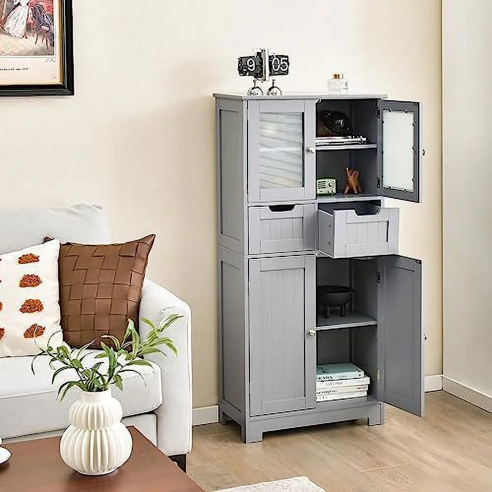 Bathroom Floor Cabinet with Glass Doors W933018
