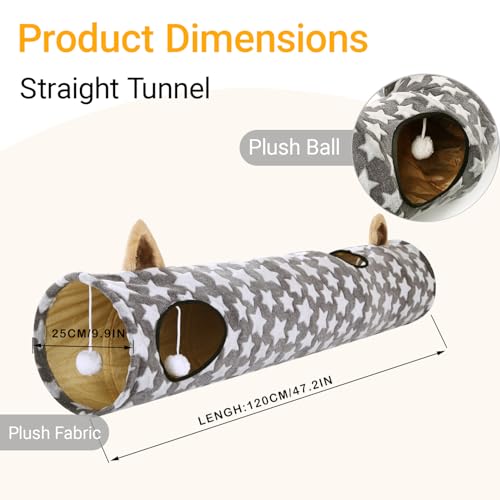 Large Cat Tunnel Bed with Toy Balls and Cushion, Gray Star Pattern O38364