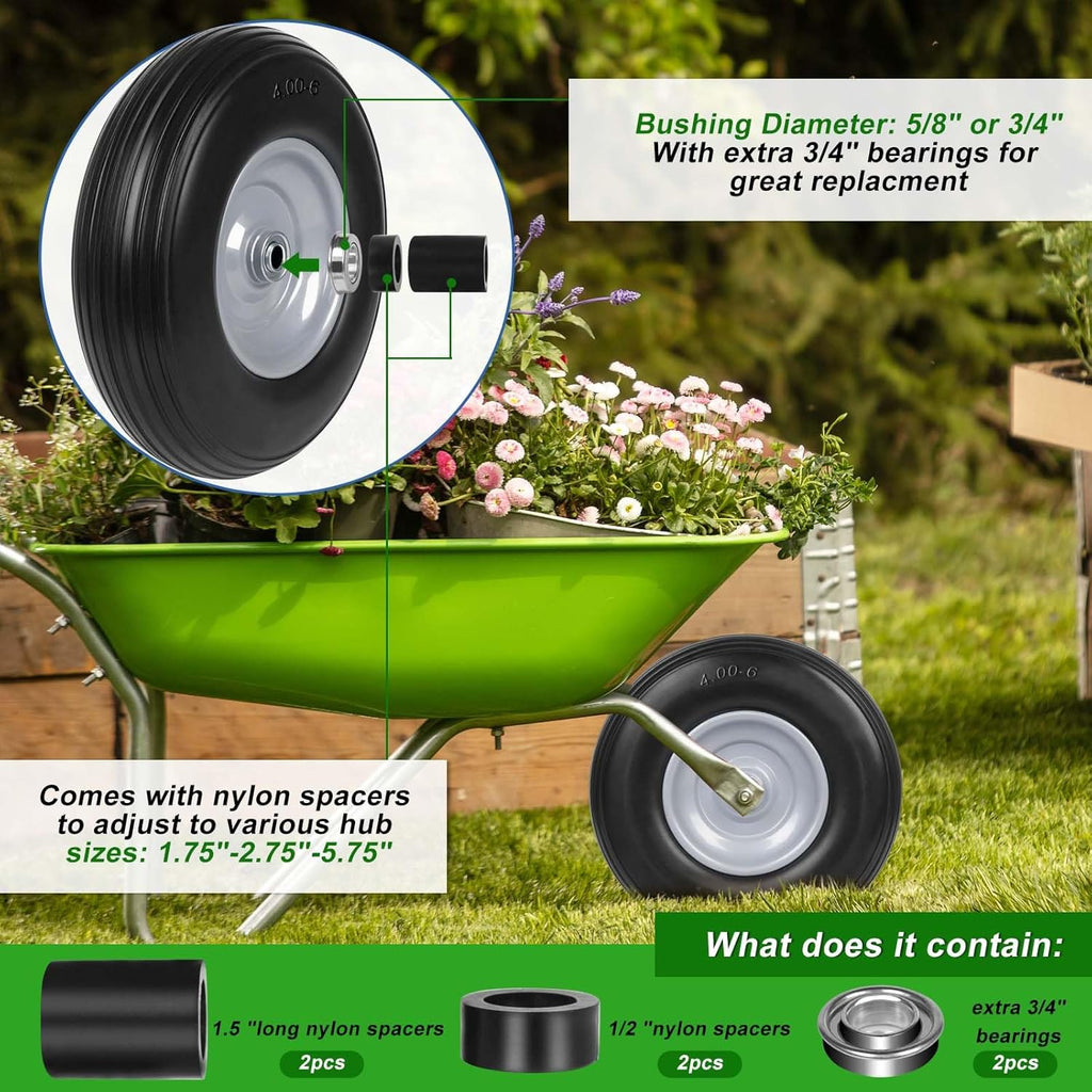 13 Inch 4.00-6 Flat Free Solid Tire and Wheel Replacement with Bearings B464430