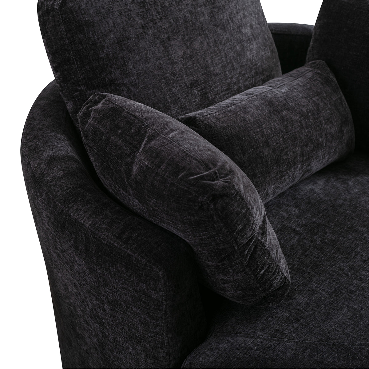 Black Combo Swivel Accent Barrel Chair with Chenille Upholstered Storage Bench Ottoman F497961