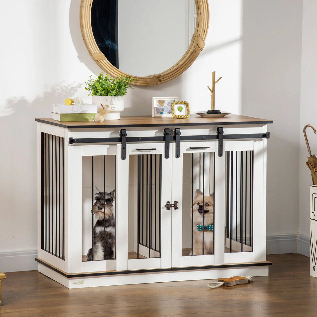 White Dog Crate End Table with Divider Panel I43553