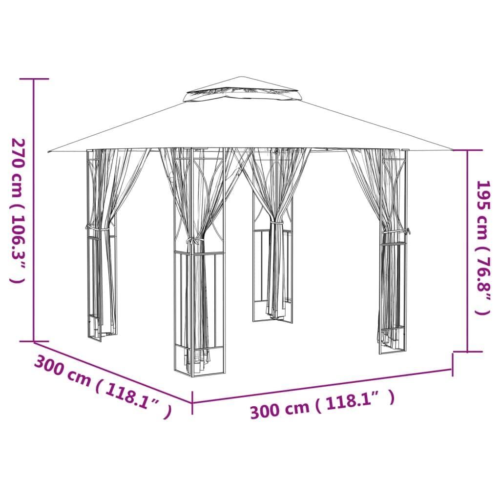 Steel Gazebo with Mesh Sidewalls Double-Tiered Roof N586