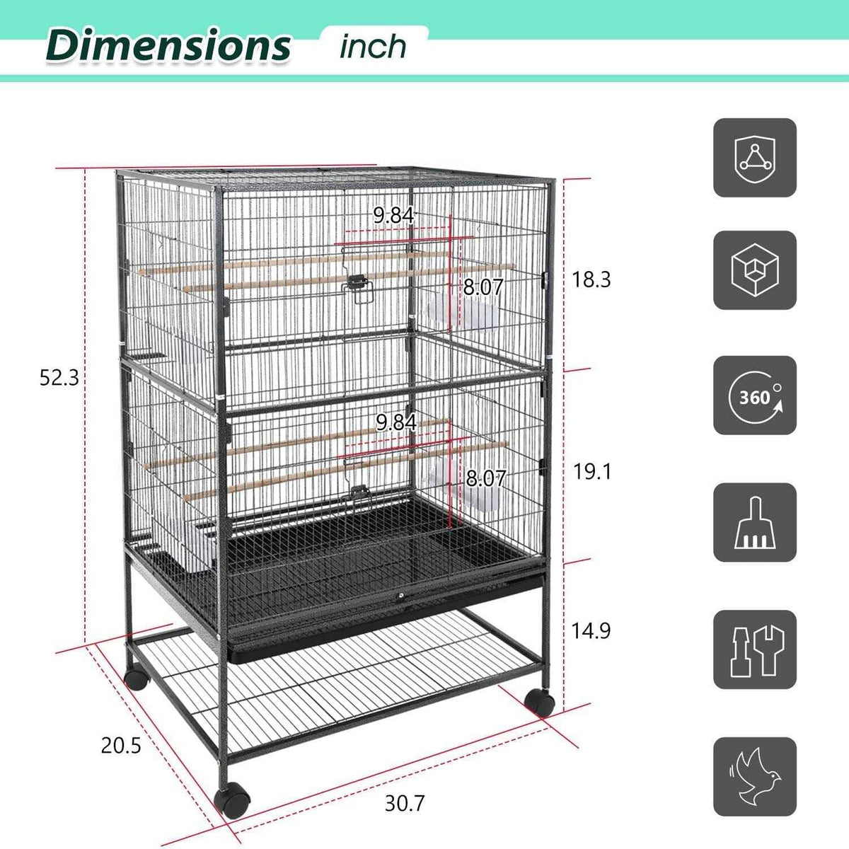 35-inch Wrought Iron Bird Cage with Rolling Stand N531790