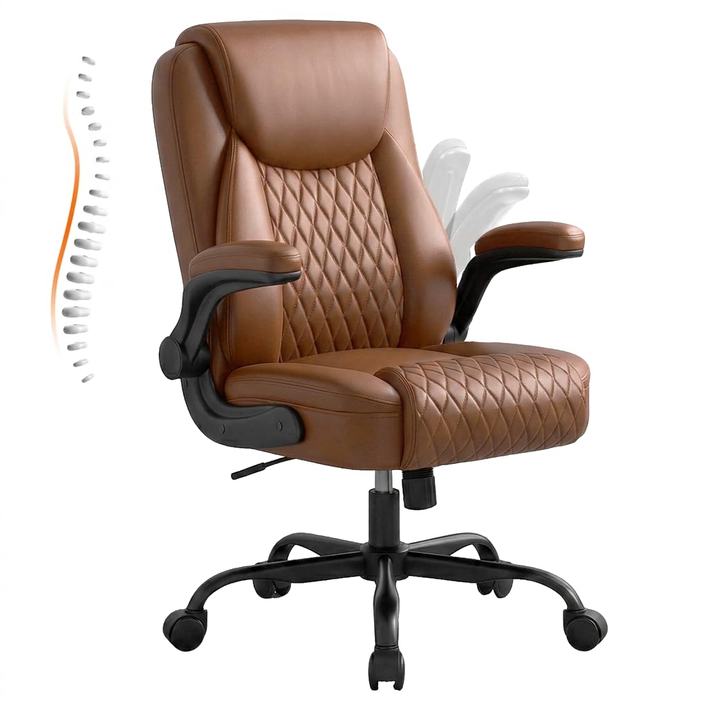 Brown PU Leather Office Chair with Flip-up Arms U262