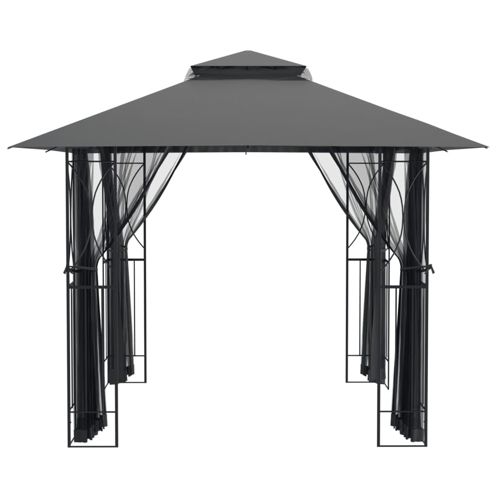 Steel Gazebo with Mesh Sidewalls Double-Tiered Roof N586