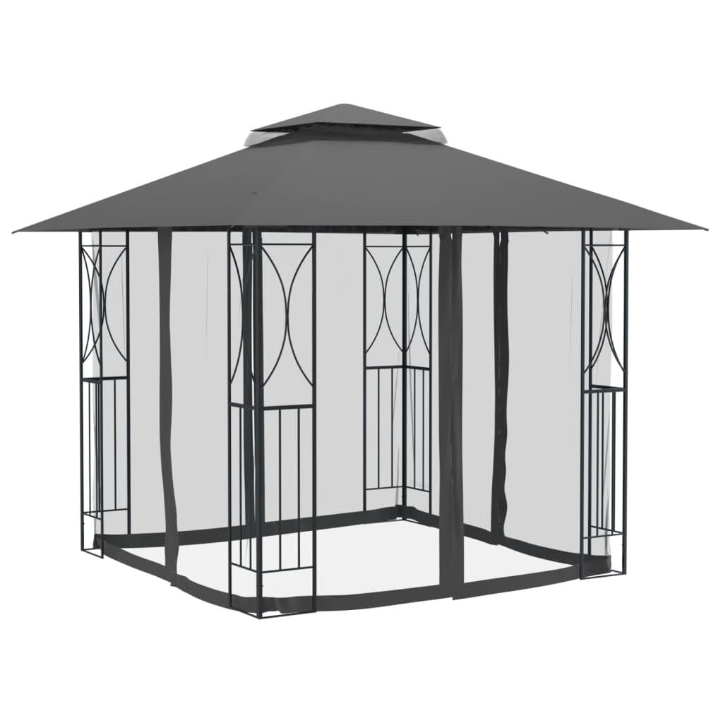 Steel Gazebo with Mesh Sidewalls Double-Tiered Roof N586