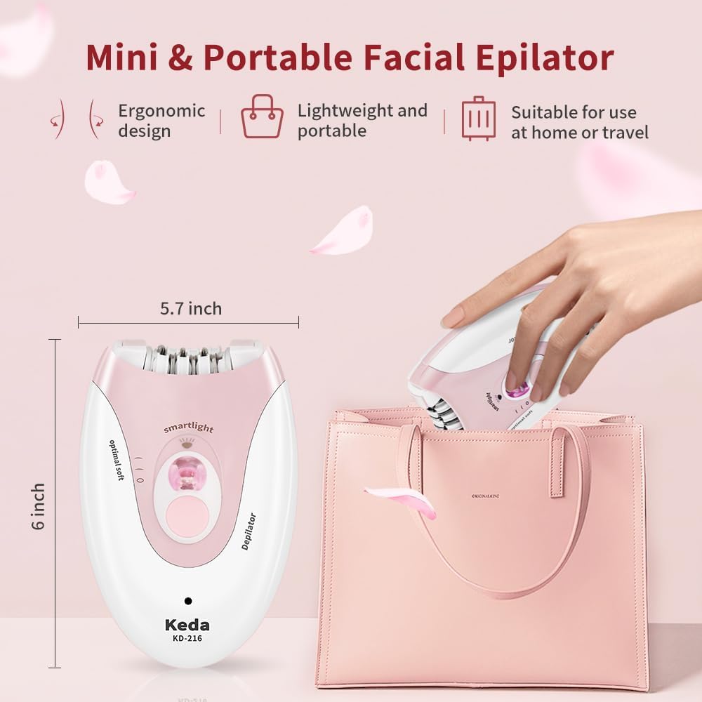 Facial Epilator with LED Light Two Speed Hair Removal Device V650411