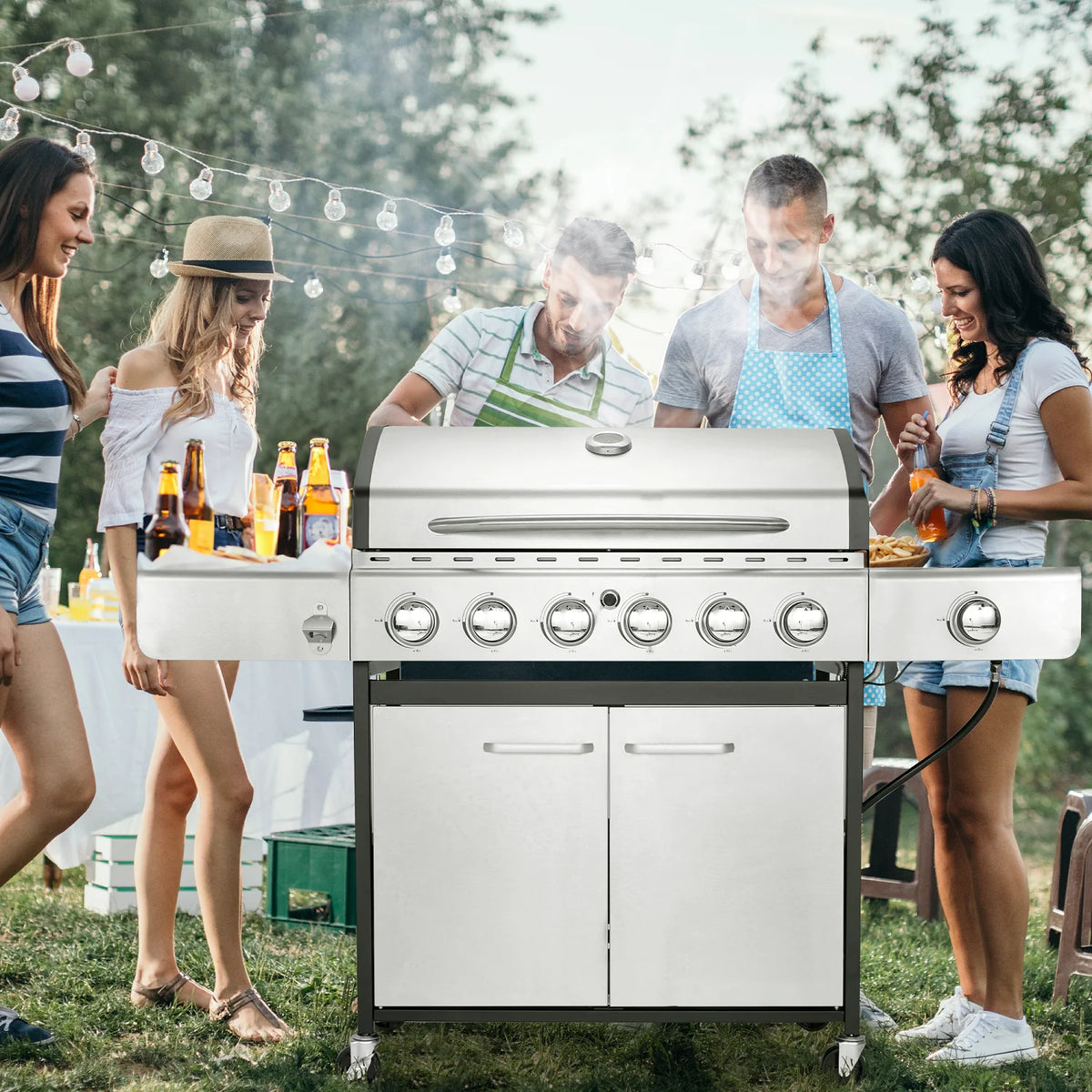6-Burner Propane Gas Grill Stainless Steel with Side Burner L659620