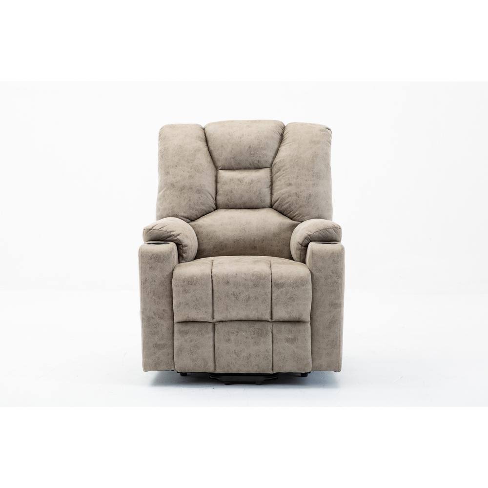 Beige Microfiber Power Motion Heating Recliner with USB Charge Port R8892