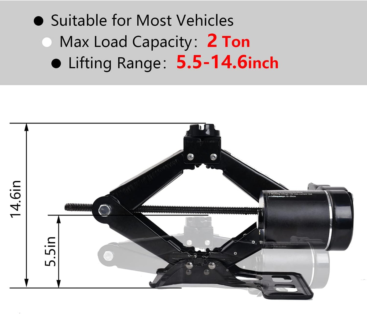 Electric Car Jack Kit 2 Ton 12V Portable Scissor Car Jack Lift Black I1769
