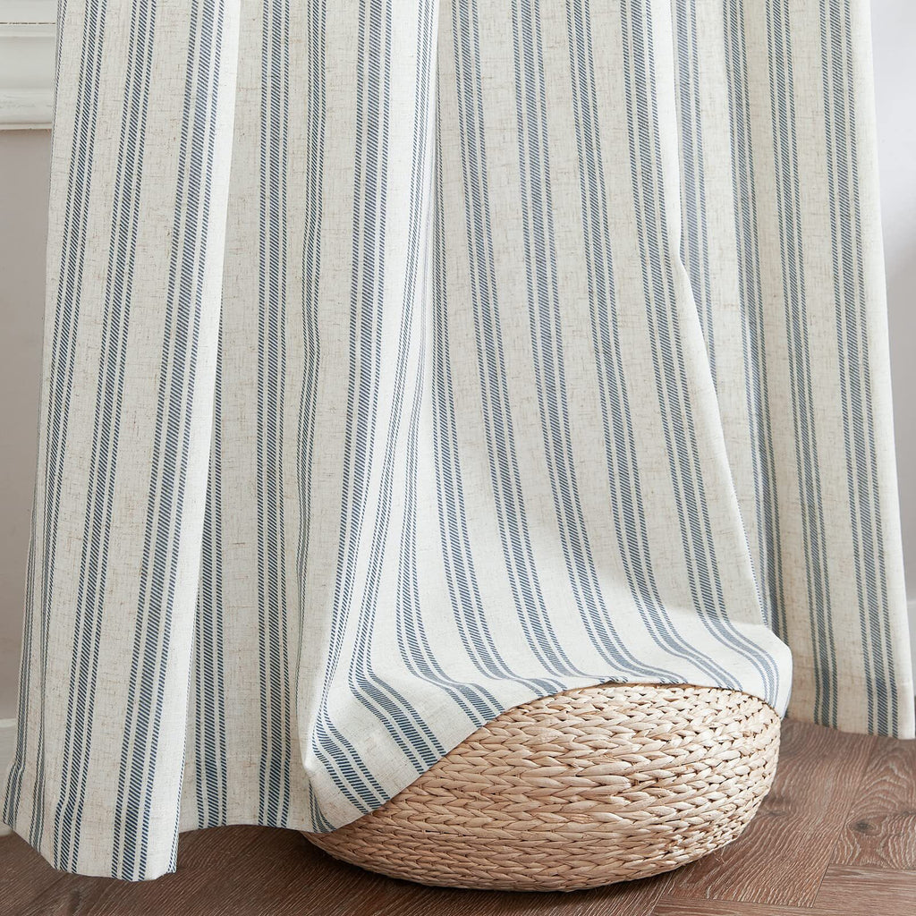 Blue Striped Linen Curtains 2 Panels 50" x 84" K27066