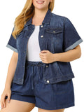 Juniors Plus Size Button Down Crop Denim Jacket Z97952