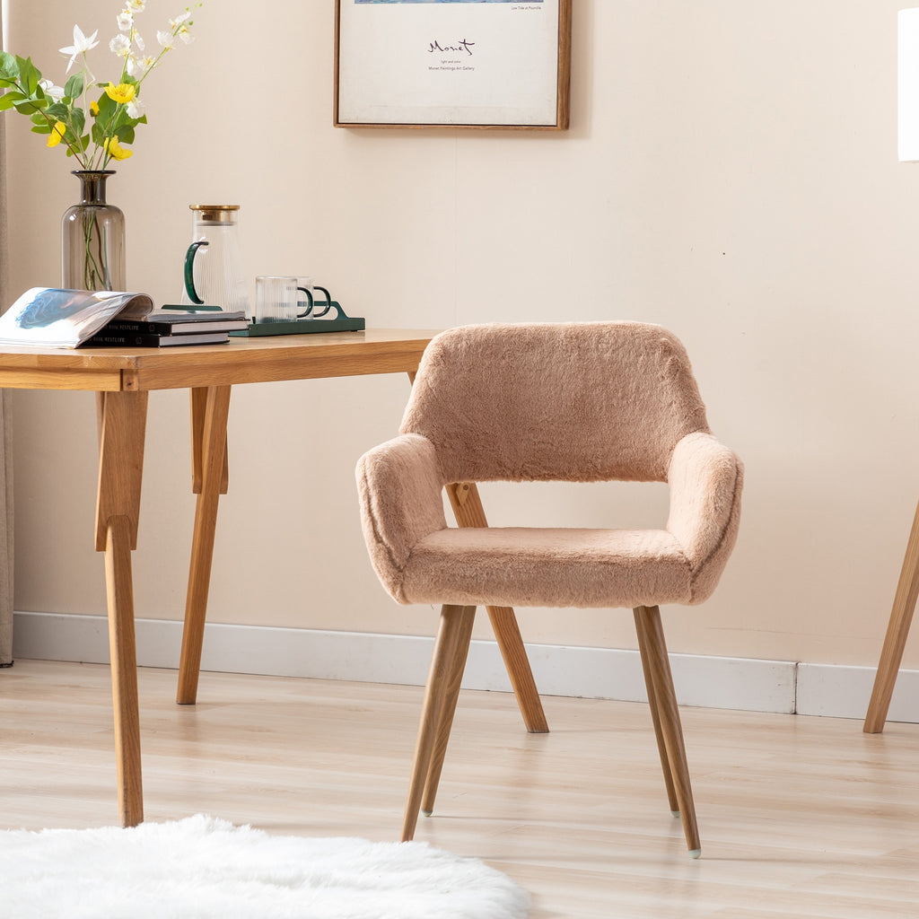 Faux Fur Mid Century Dining Chairs Camel T46535