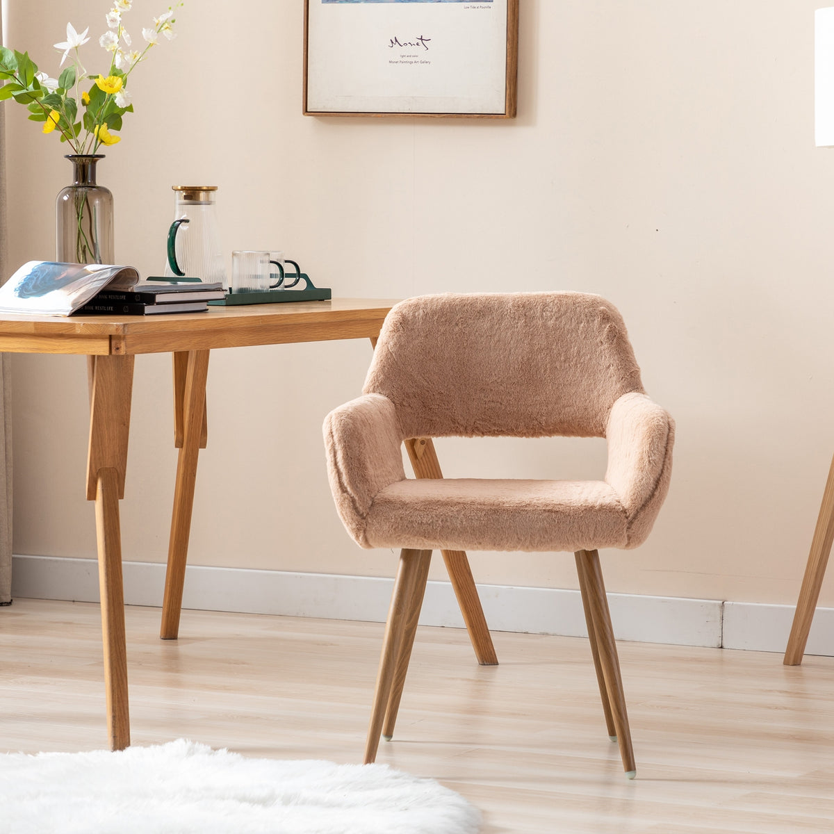 Faux Fur Mid Century Dining Chairs Camel T46535