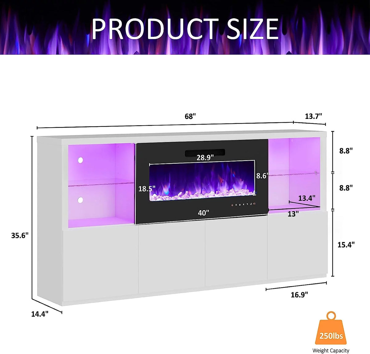 68" Fireplace TV Stand with 40" Electric Fireplace T39729