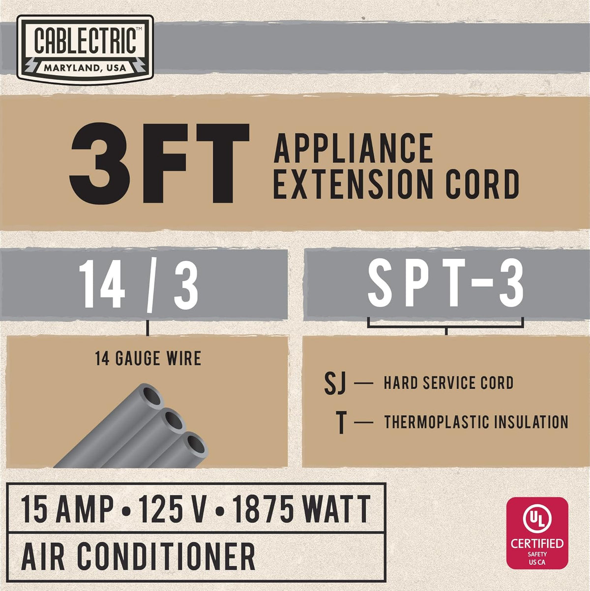 12 Foot Gray 14 Gauge 3 Prong Heavy Duty Appliance Extension Cord, Pack of 2 Z324