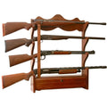 Solid Brown Pine 4 Gun Wall Rack with Locking Compartment M30595