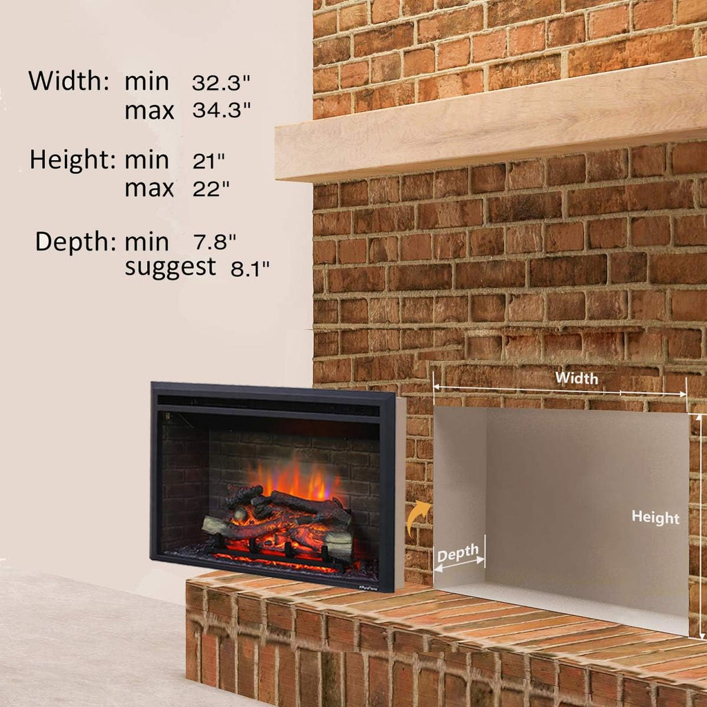 Black Electric Fireplace Insert with Remote Control, 750/1500W I99319
