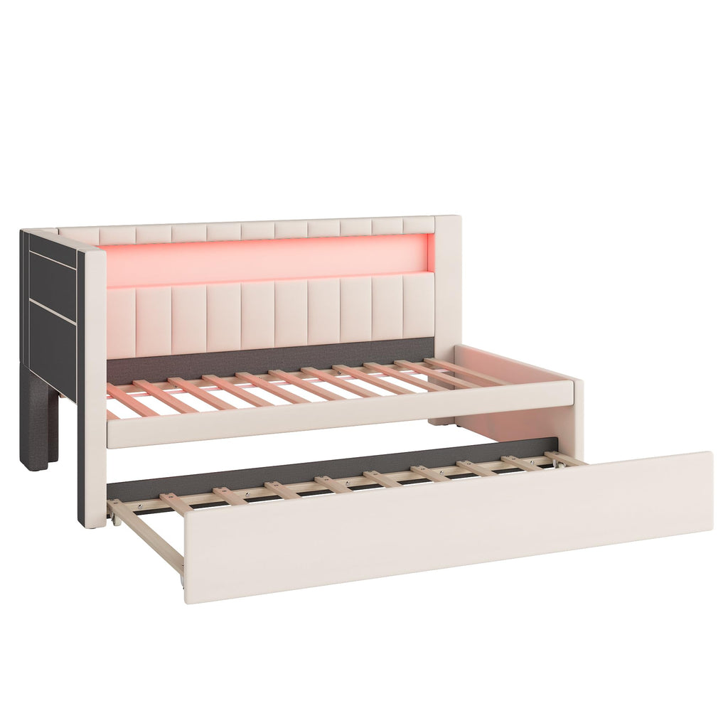 White Twin Size Upholstered Daybed with Trundle H345542