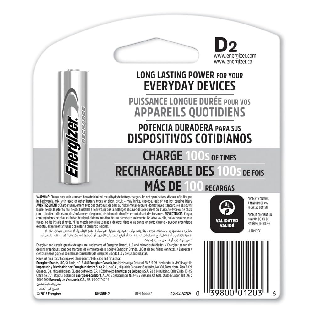 Rechargeable D Batteries 2-Count Pack of 2 M268