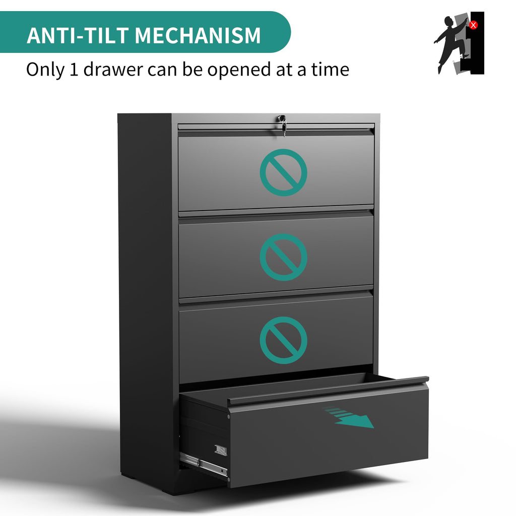 4 Drawer Black Metal File Cabinet with Lock Y665794