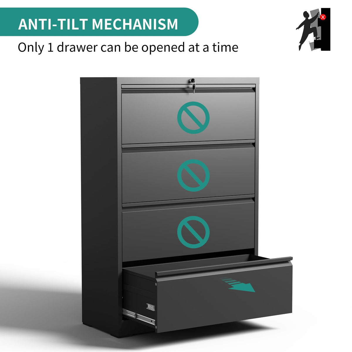 4 Drawer Black Metal File Cabinet with Lock Y665794