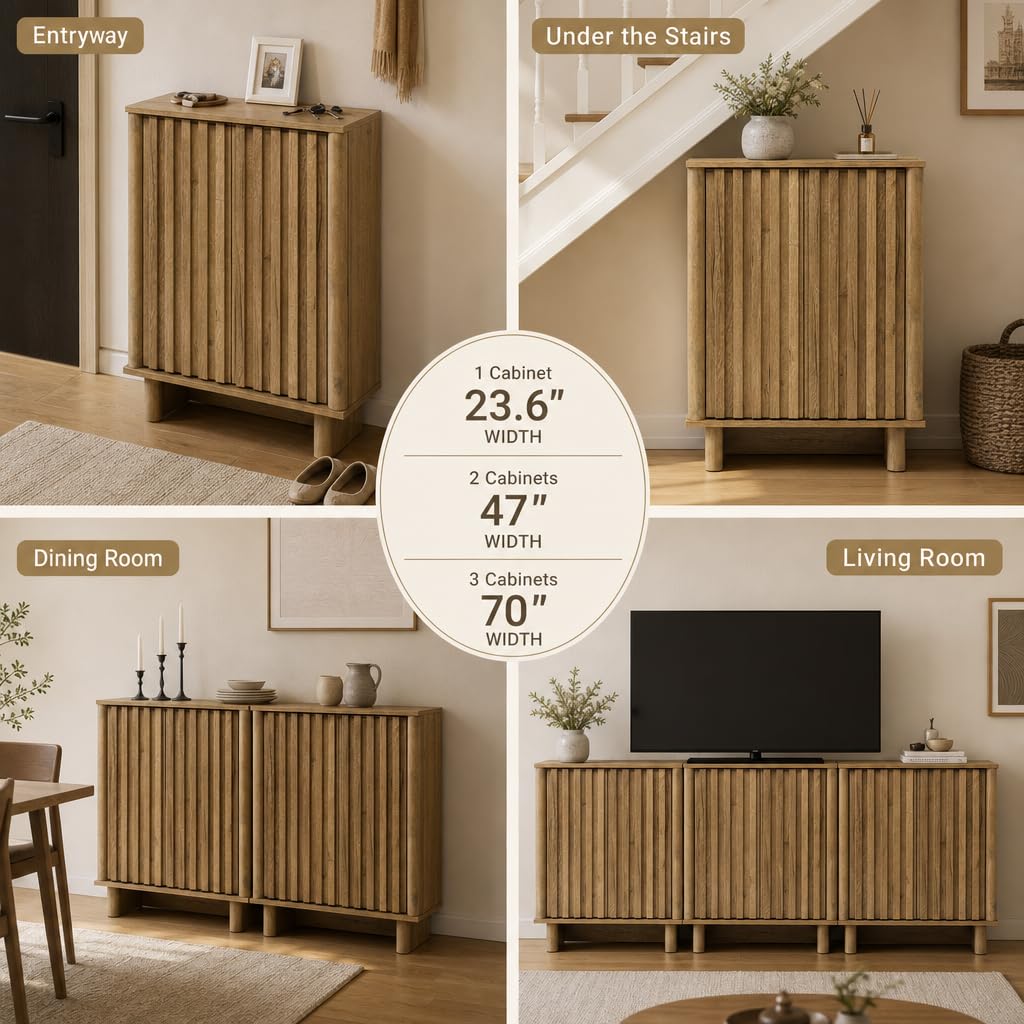 Brown Oak Fluted Sideboard Buffet Cabinet X4304