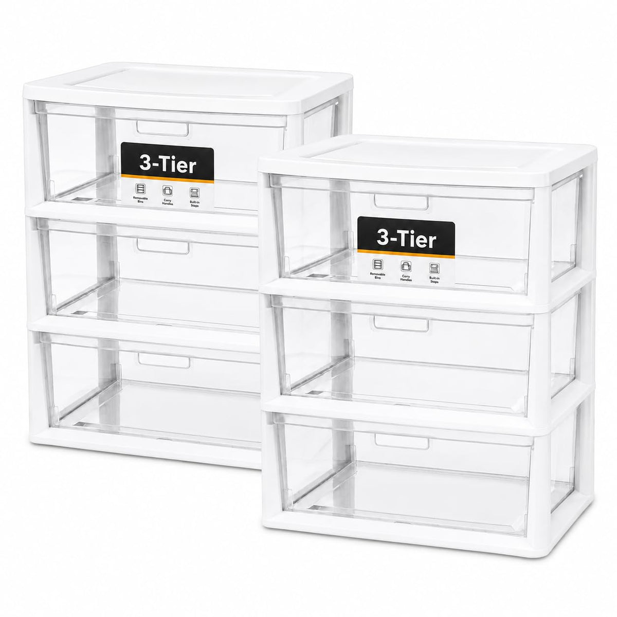 3-Drawer Plastic Storage Tower with Clear Removable Bins O321