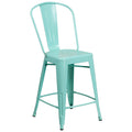 Mint Green Metal Counter Height Stool with Back J392