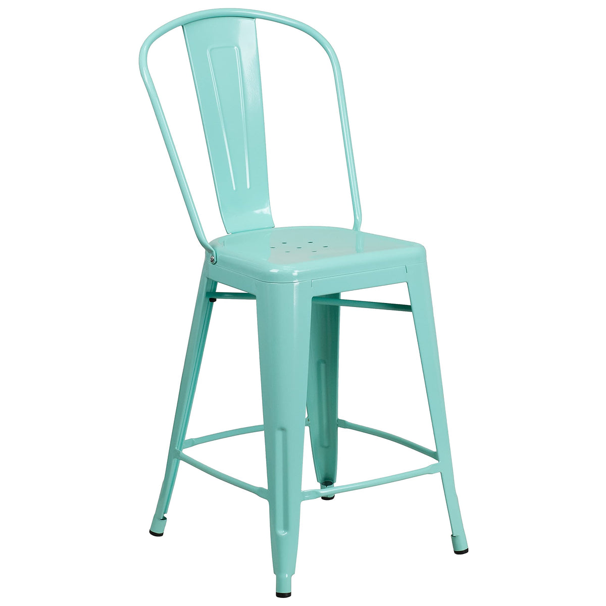 Mint Green Metal Counter Height Stool with Back J392