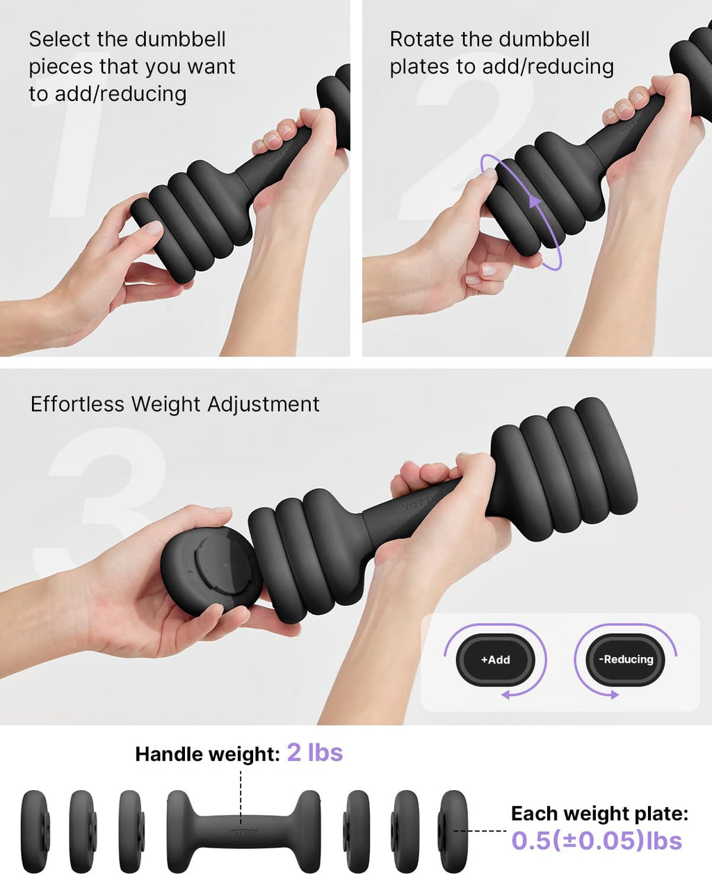 Adjustable Dumbbell Set of 2, 4-in-1 Free Weights with Soft Grip and Base S206