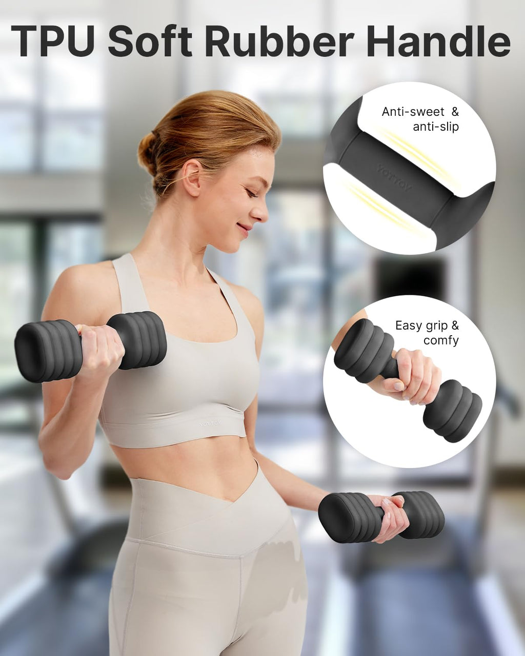 Adjustable Dumbbell Set of 2, 4-in-1 Free Weights with Soft Grip and Base S206