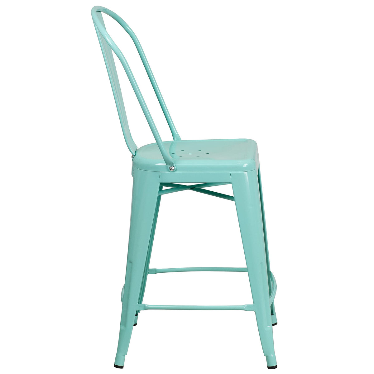 Mint Green Metal Counter Height Stool with Back J392
