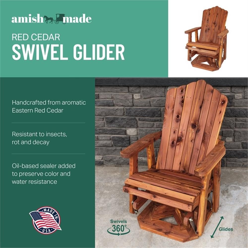 Brown Solid Wood Adirondack Swivel Glider Chair U37065