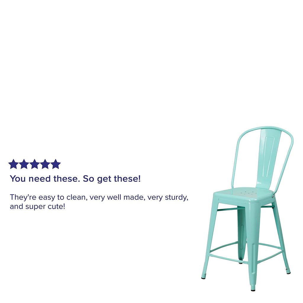 Mint Green Metal Counter Height Stool with Back J392