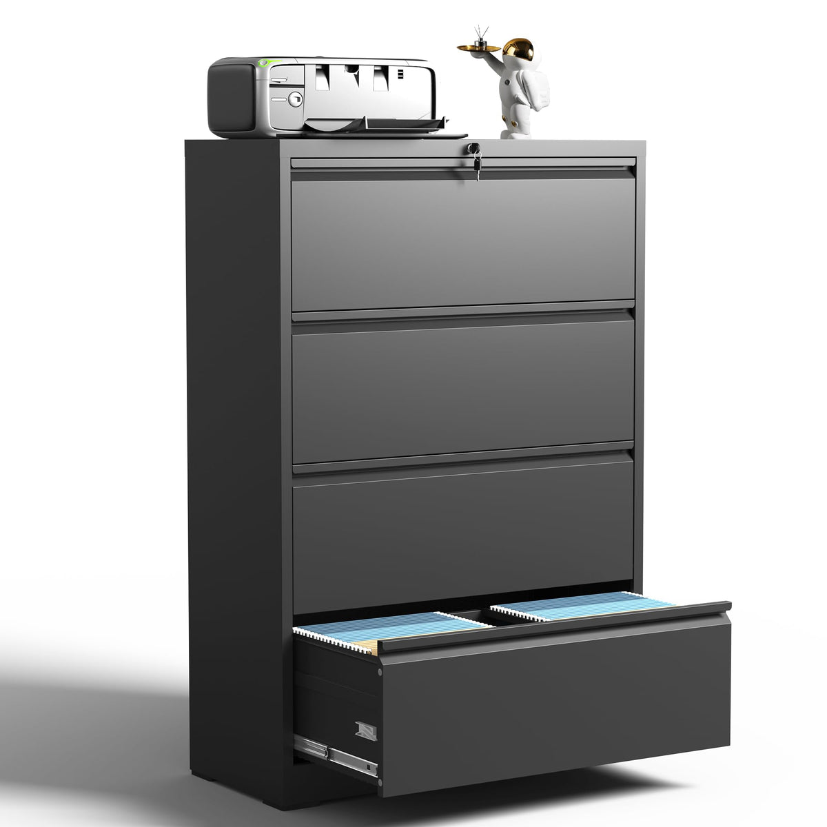 4 Drawer Black Metal File Cabinet with Lock Y665794