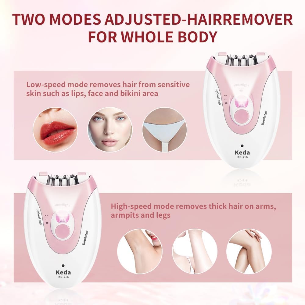 Facial Epilator with LED Light Two Speed Hair Removal Device V650411