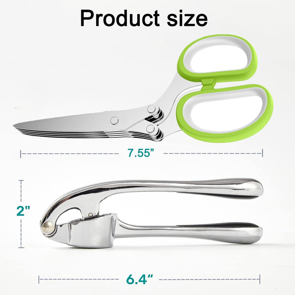 Stainless Steel 2 in 1 Garlic Press and Herb Scissors Y586