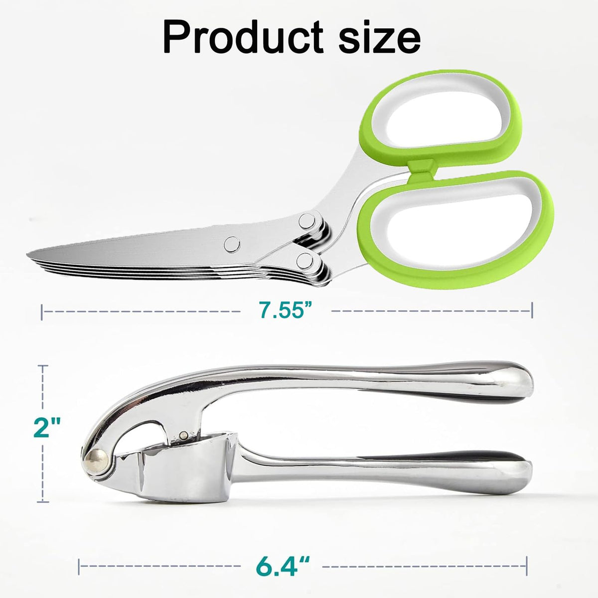 Stainless Steel 2 in 1 Garlic Press and Herb Scissors Y586