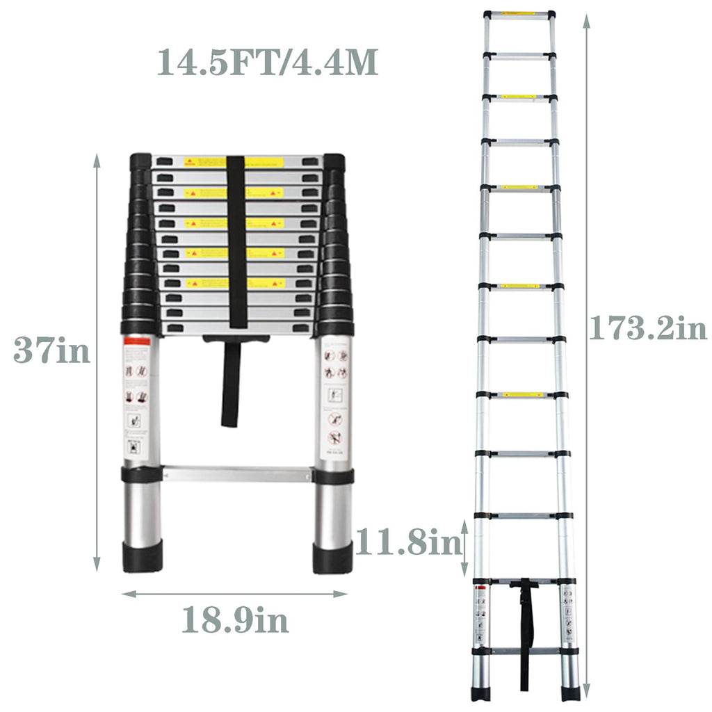 14.5 FT Aluminum Telescoping Ladder 330LB Capacity J8689