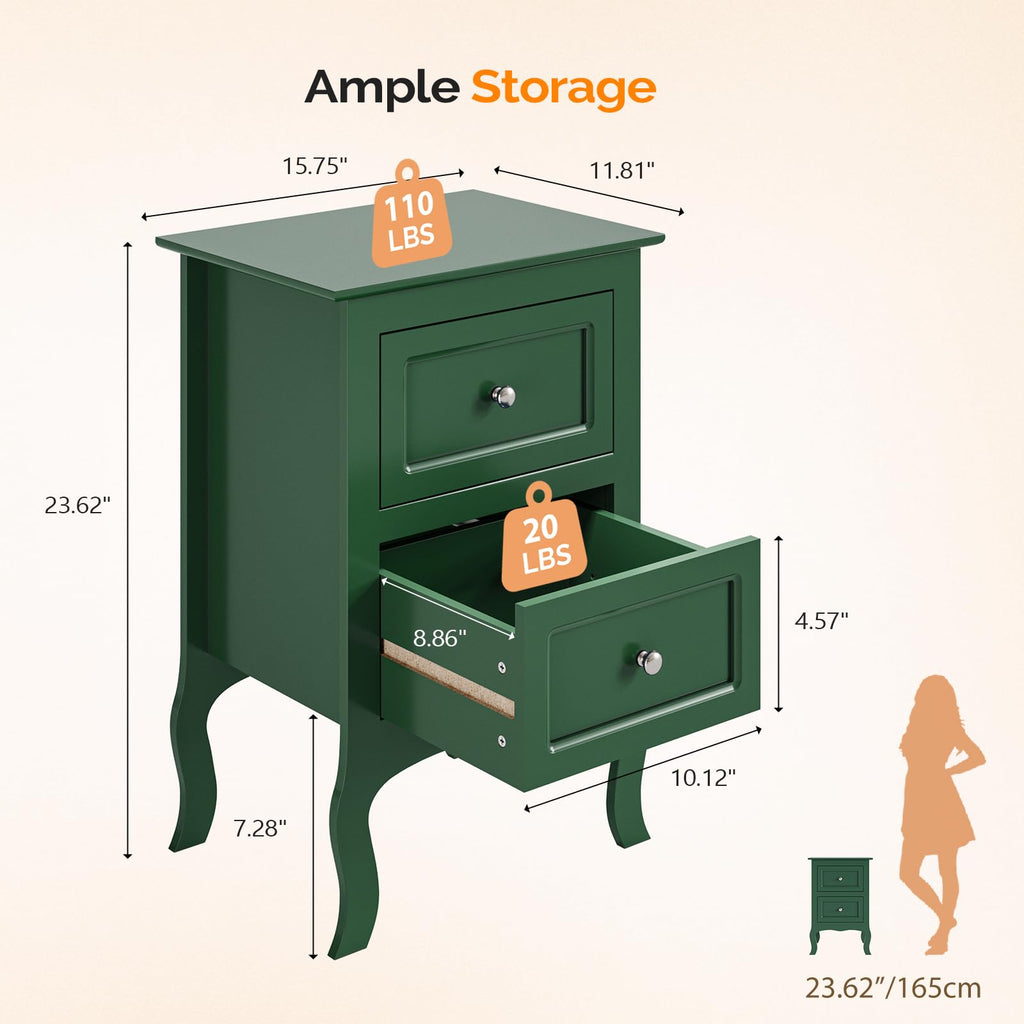 Green Nightstand Set of 2 Wood P92592
