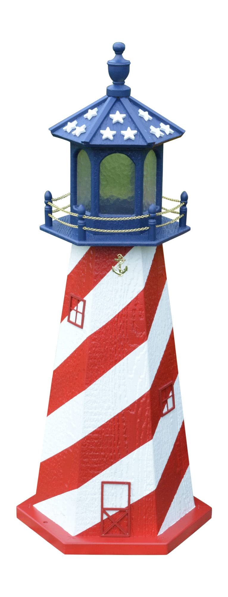 Patriotic Style Outdoor Lighthouse with Solar LED Light, 48" Tall Q3468