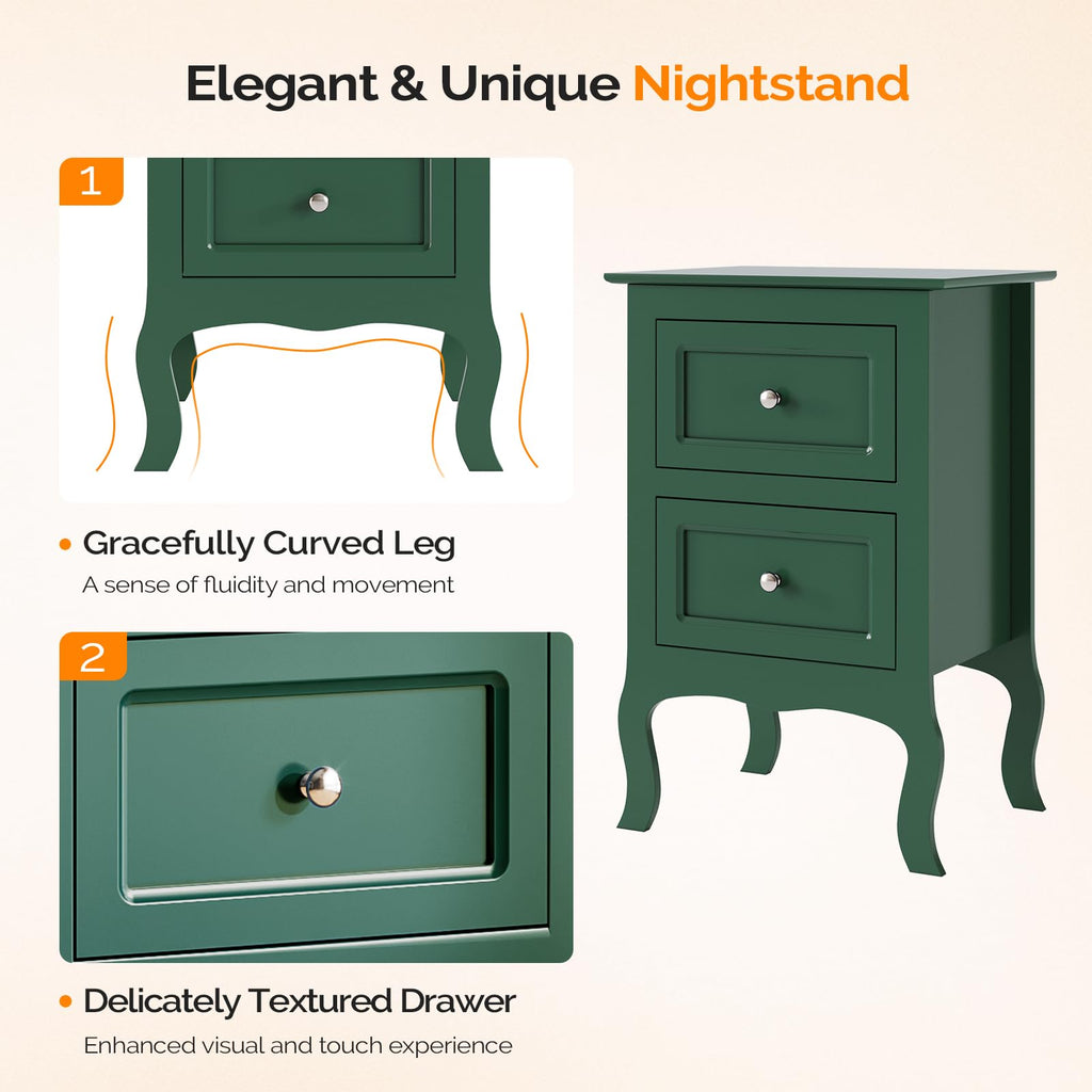 Green Nightstand Set of 2 Wood P92592