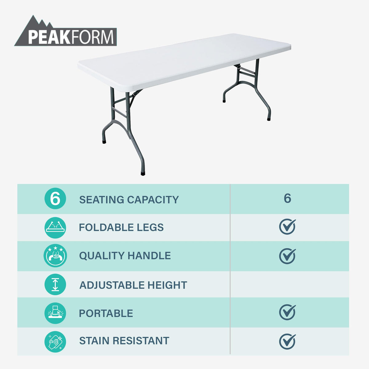 White 6 Foot Folding Multipurpose Table R900