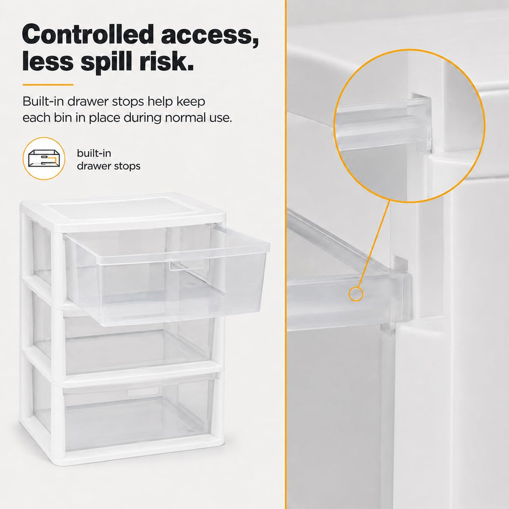 3-Drawer Plastic Storage Tower with Clear Removable Bins O321