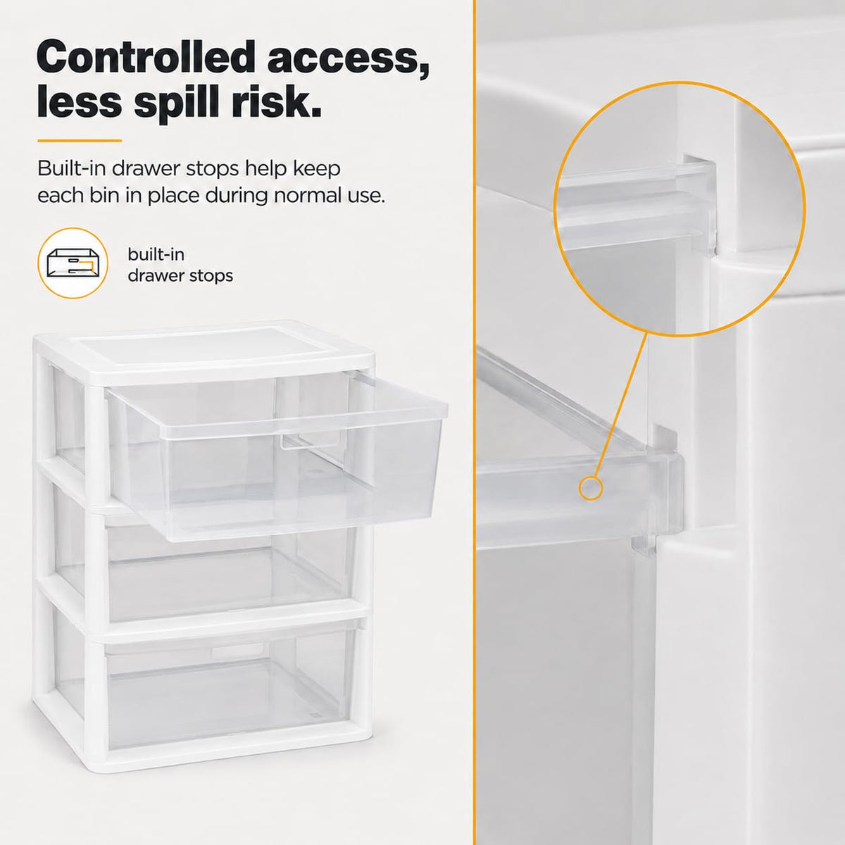 3-Drawer Plastic Storage Tower with Clear Removable Bins O321