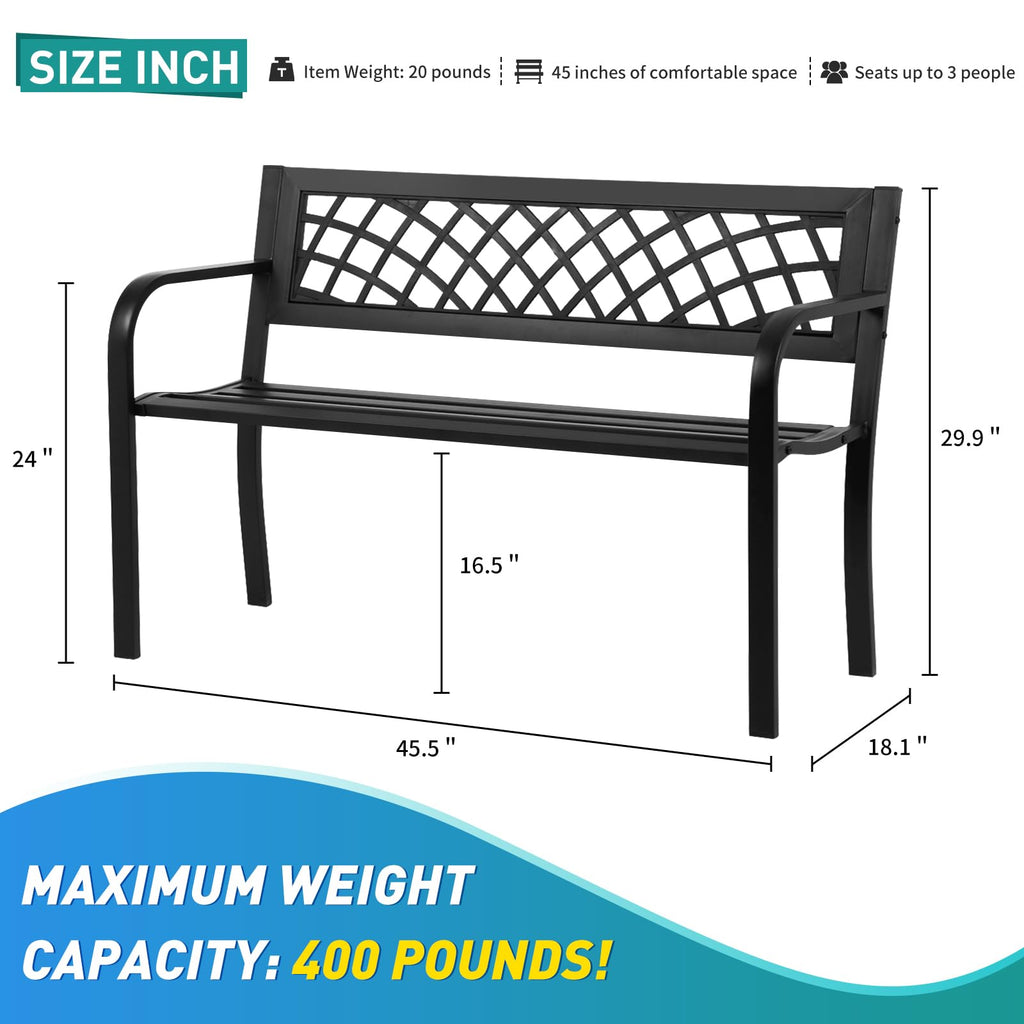 Black Iron Steel Outdoor Bench with Backrest and Armrests A8219