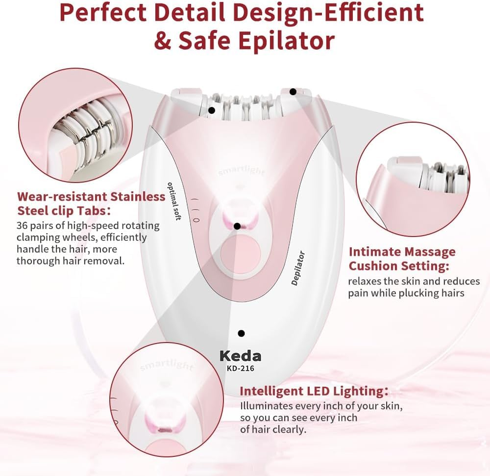 Facial Epilator with LED Light Two Speed Hair Removal Device V650411