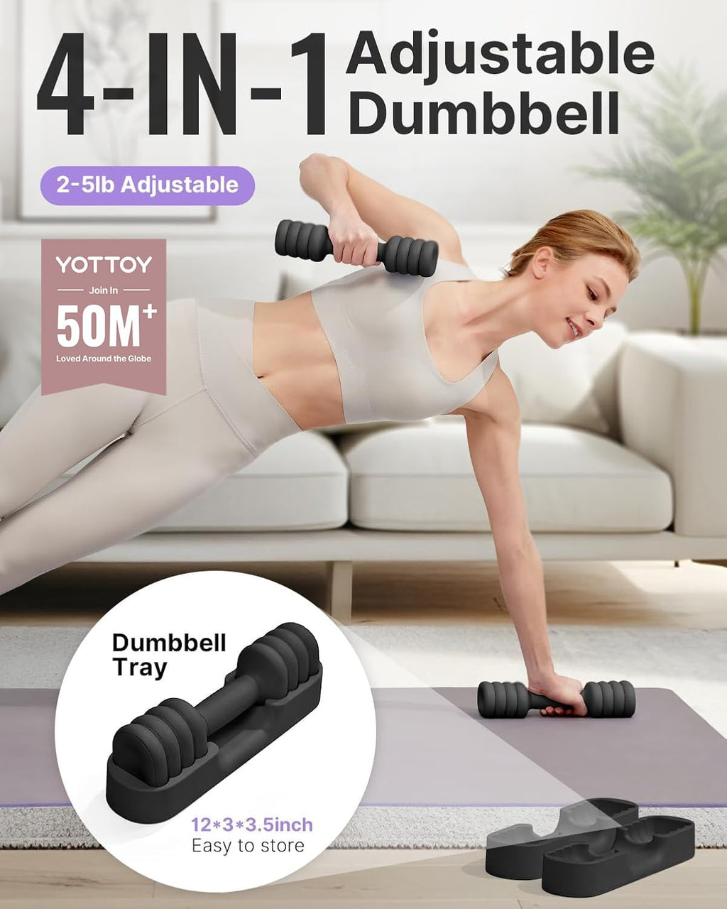 Adjustable Dumbbell Set of 2, 4-in-1 Free Weights with Soft Grip and Base S206