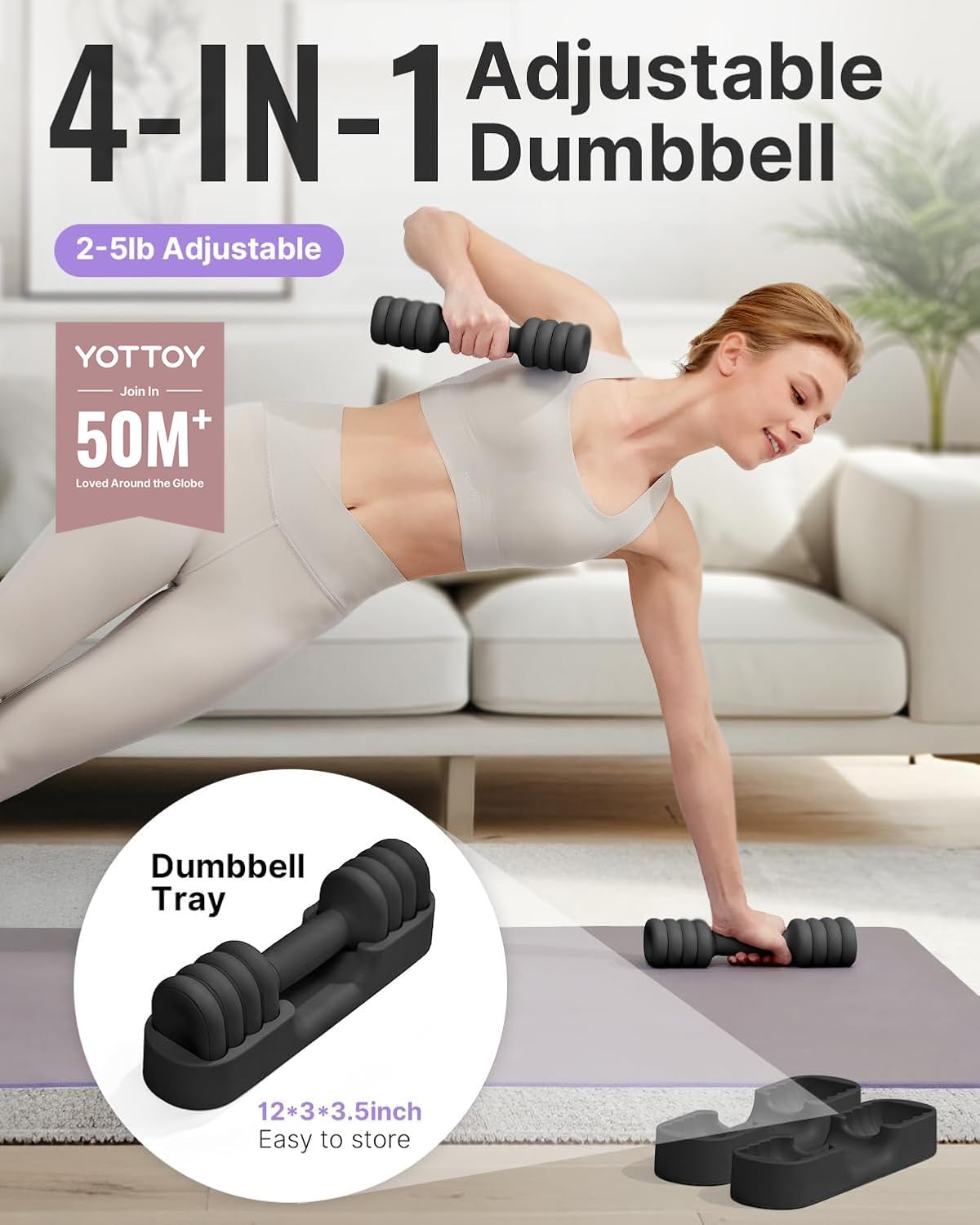 Adjustable Dumbbell Set of 2, 4-in-1 Free Weights with Soft Grip and Base S206